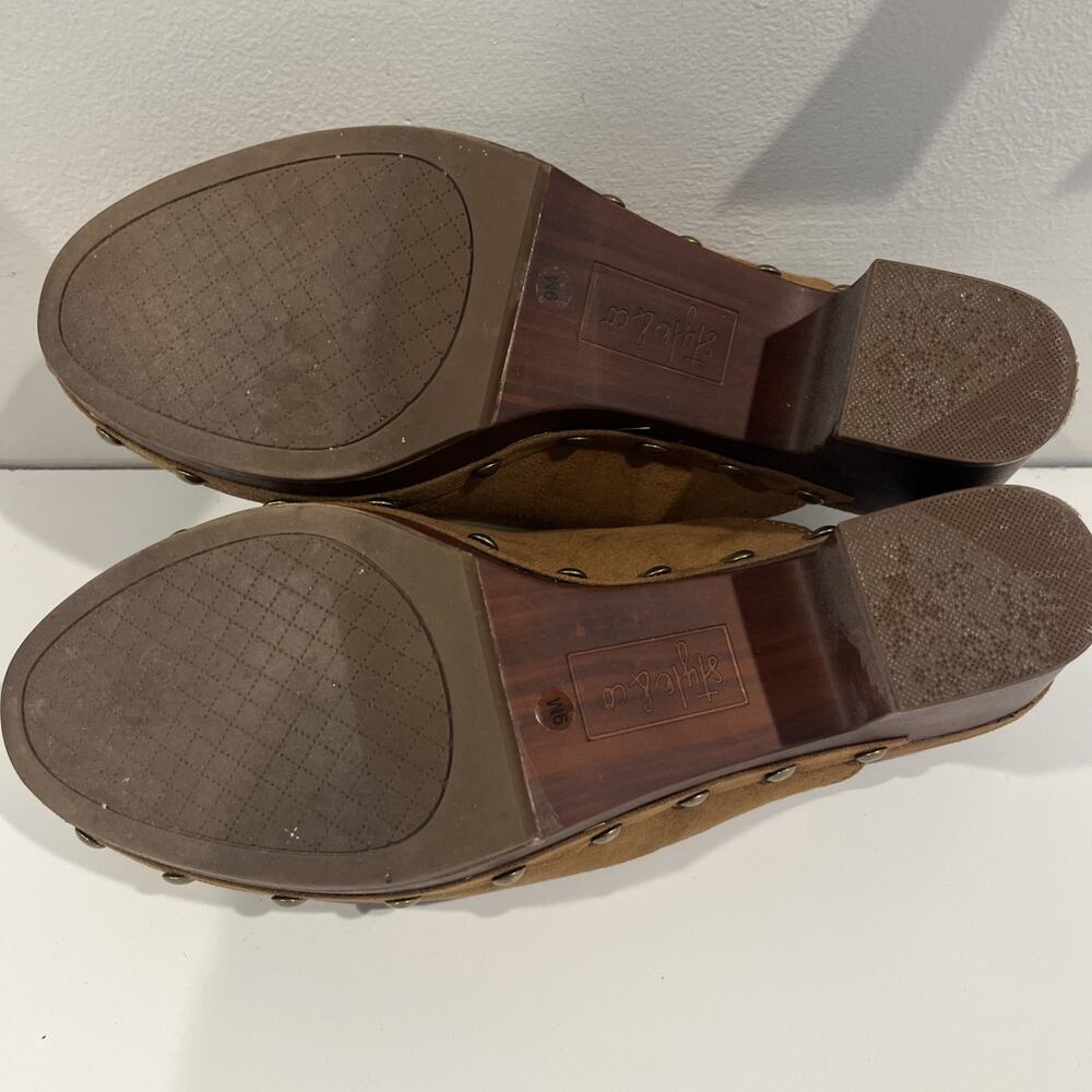 Clog Shoes Style & Co Trystan Women's 9M Brown Suede Studded Bock Heel Worn 1x - Picture 11 of 12